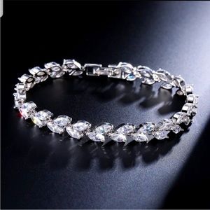 Swarovski Elements 925 Silver Plated Marquis Tennis Bracelet NEW